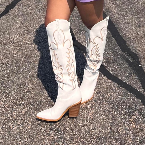 Billini Cream Embroidered Over the Knee Boots. - Picture 3 of 3